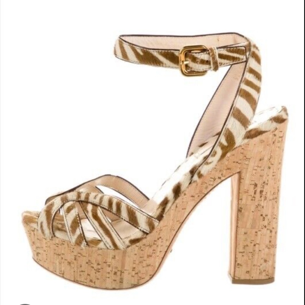 PRADA calf hair animal print sandals size EU 37.5  US 6.5 used in good condition
